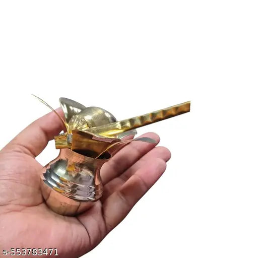 Divine Bazaar Small Mangal Kalash Set – 5 cm Brass Kalash with Mango Leaves & Coconut for Pooja