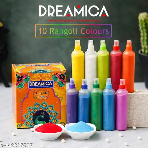 Rangoli Colors Powder Pack of 10 | Multi Color Rangoli Set for Diwali, Festivals, Home Decoration & Puja Use | Eco Friendly Rangoli Color Set