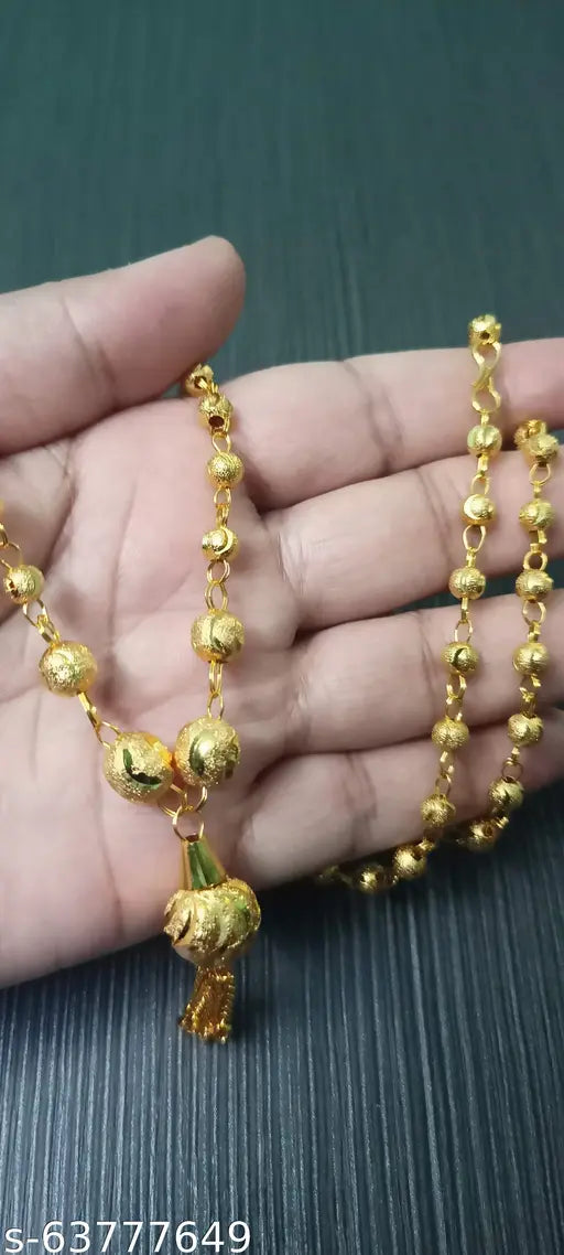 Gold Plated Matar Mala Necklace Golden Mala Long Matarmal Pendent Chain for Women and Girls