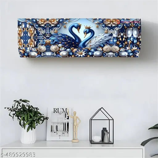 KITCREXA Appliance cover 1.5 Ton New Printed Air Conditioning Dust Cover Folding Designer Ac Cover for Indoor Split Ac (1.5 ton 97 x 31 x 21)(PEARL BLUE DUCK)