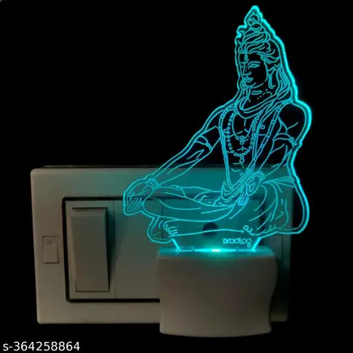 BrodLog Mahadev 3D Optical Illusion Acrylic Night Lamp, 7 Colors RGB Auto Gradual Changing LED Plug and Play Night Light, Office Light, Best for Gift, Multicolour