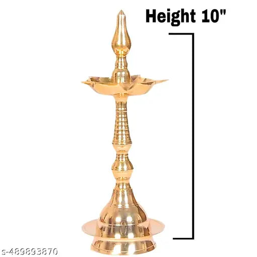 Set of 2 Brass Kerala Diya | Kashi Samayi Diya Oil Diwali Puja Lamp Golden Height 9 inch for Mandir, Traditional Rituals, Religious Purpose, Temple, Lighting, Decoration, Diwali Pooja