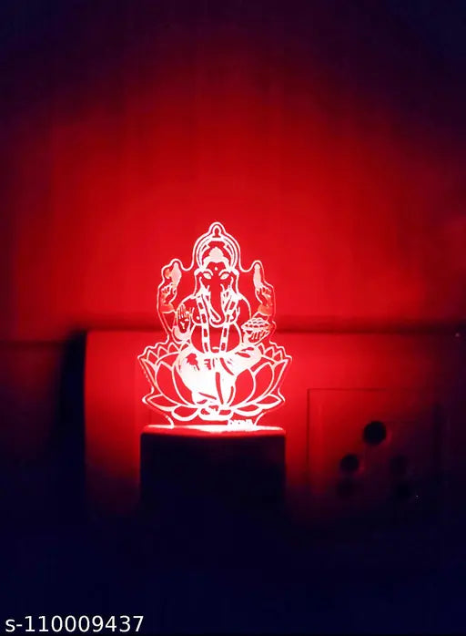 DIONA Night Lamp Ganpati 3D Illusion Led Night Light Multi Color Changing Night Light Ganesh Night Lamp Divine Return Gift Mandir Pooja Room kids Room