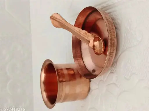 DHARTI MART  Pure Copper Panchapatra Udharini Set with Anchmani Spoon and Plate