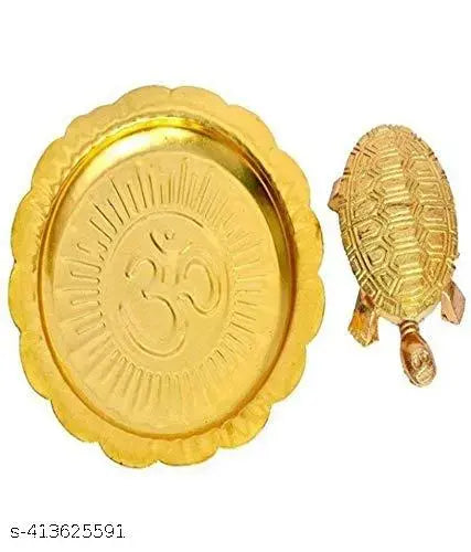 Lante Decor Kachua with Plate Feng Shui Turtle Plate (Small) (7 cm Lenght) (Metal, Golden)