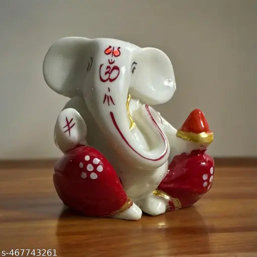 Devine Lord Ganpati/Ganesha Idol - 2x2 Inch Red Ganesh Statue for Car Dashboard, Desk, Office Table, and Diwali Decoration(White-Red)