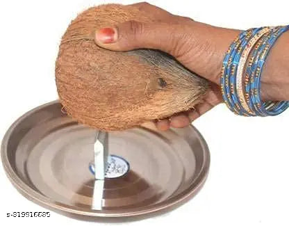 Stainless Steel coconut breaker/Cracker Tray and Peeler Rod (Set of 2)