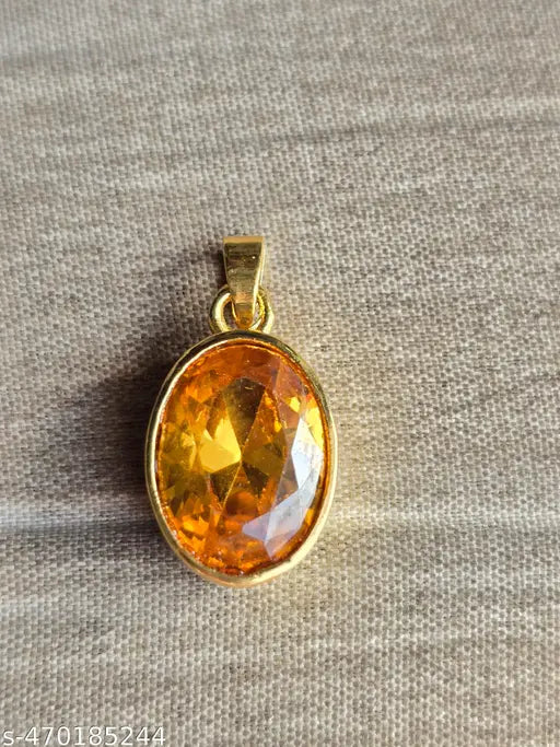 7.25 Ratti Pukhraj Stone Original Certified Yellow Sapphire Gemstone Gold Plated Adjustable Woman Man Pendant With Lab Certificate