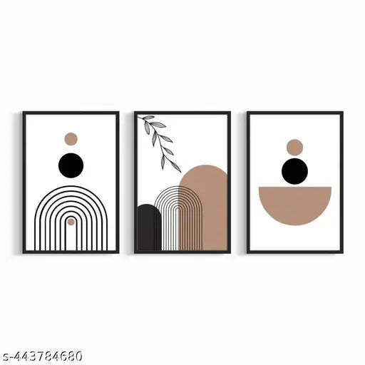 Designocracy  Boho Wall Art Set of 3 Minimalist Abstract Geometric Line Art Unframed Black Brown Beige Modern Bohemian Decor for Living Room Bedroom Office