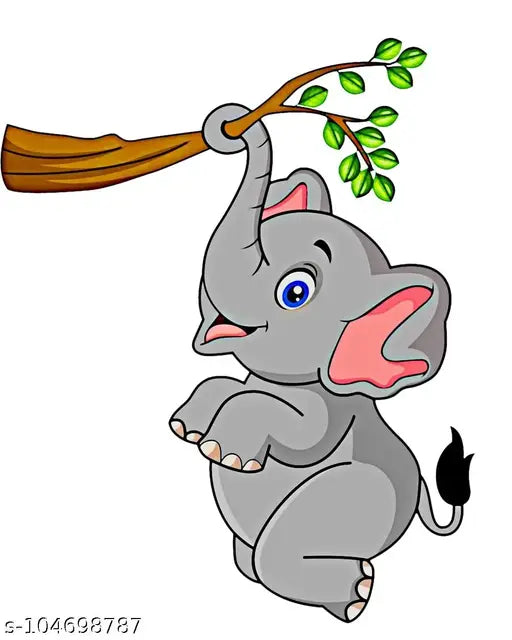 RNG GRAPHICS PVC Vinyl Elephant Animal Wall Sticker for Kids Room, Cartoon Stickers Kids Room Decoration Items Kids Wall Sticker Wall Art Multicolor, Modern, 47 cm x 38 cm