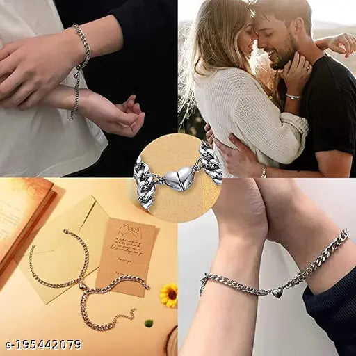 Couple Bracelets, 2 Pcs Adjustable Cuban Chain Magnetic Heart Hand In Hand Bracelets Matching Promise Best friend, Couples Bracelets for Boyfriend Girlfriend Gifts.