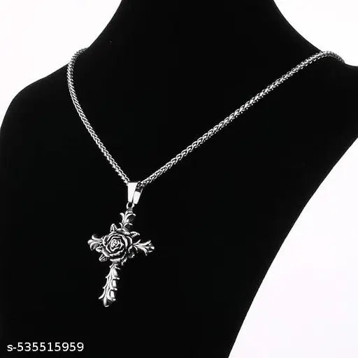 Religious Jesus Crucifixion Christain Christ Cross Silver Stainless Steel Pendant Necklace Chain For Men And Women
