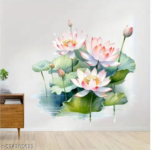 Advait Design decorative lotus flower Sticker for Home, Living Room, Bedroom, Kitchen (60 cm X 62 cm)