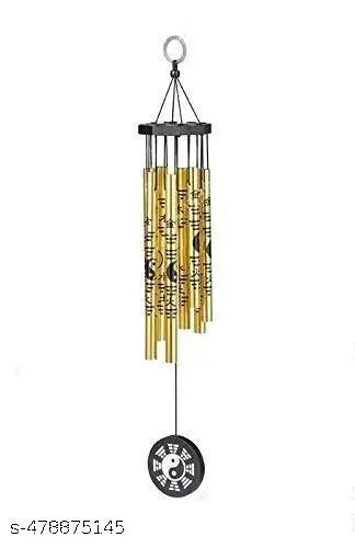 Feng Shui Yin Yang Vastu Five Pipe Wind Chime for Balcony Window and Yin Yang Wind Chime Positive Energy 5 Pipe Gold Color