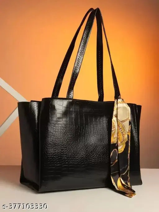 Aesthetics Croco Handbags and Tote Bag for Women and Girls (Black)