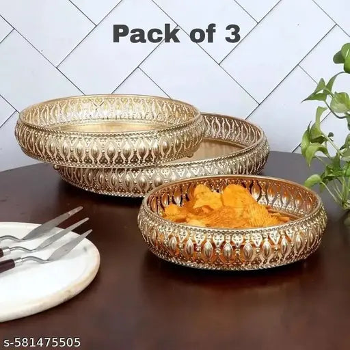 Z A Designs Luxury Gold Tray Set of 3 – Decorative Serving & Display Trays for Home Décor, Kitchen, Dining Table, Parties, Weddings & Gifting