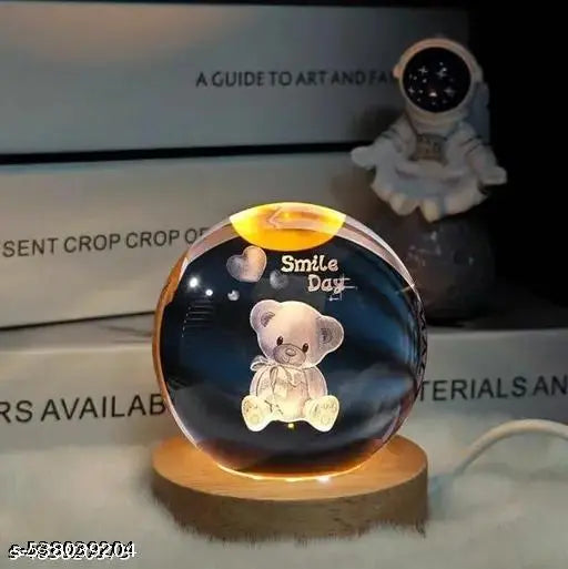 TAKSHIT  3D Smile Day Crystal Ball Night Lamp, Solar System Smile Crystal Ball Night Light, USB Table Colorful Led Wooden Crystal Ball for Home, Office, Birthday Gift (Smile Day)