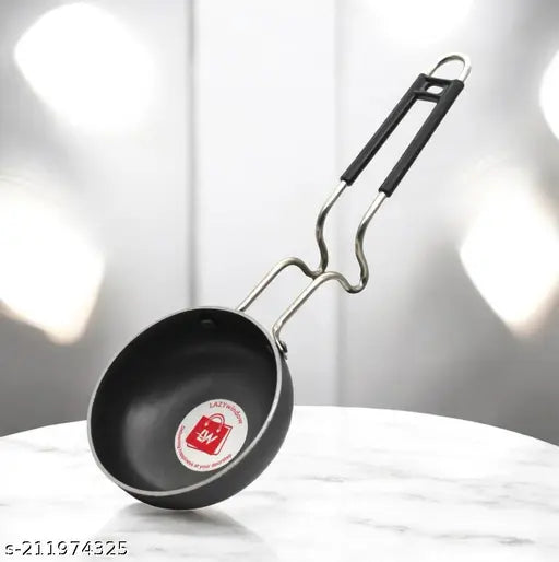 LAZYwindow Superior Iron Tadka Pan/Fry Pan/Pot & Pan with Stainless Steel Handle 12cm Diameter (Non-Coated) Black-S0529