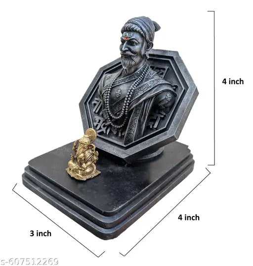Chatrapati Shivaji Maharaj Statue for Car Dashboard, Beautifully Crafted in RajMudra with Metal Ganpati Idol (4 inch)