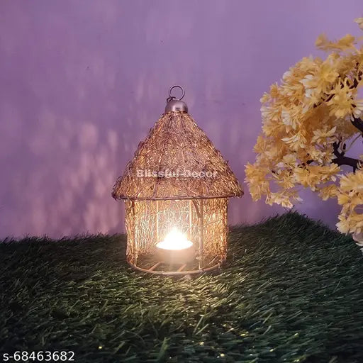 Amishi Metal Blissful Home Decor Bird Cage House Tea Light Holder for Diwali Decorations
