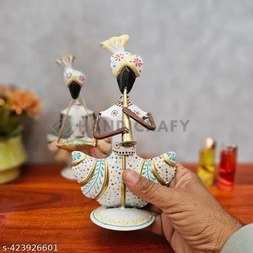 Hand-Painted White Iron Musician Couple | Festive Decor | Vastu Positive Gift Item