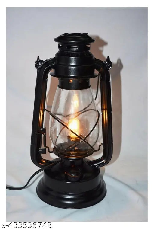 SPHINX Traditional Vintage Style Iron Matte Black Electric Lantern with Bulb for lighting and decorations, table centrepiece, study table lamp, dining table decor- (1 Piece)