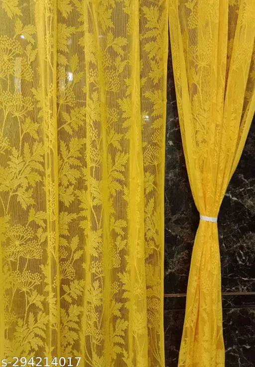 P.R Decor Sheer Tissue Net Curtains Yellow Colour Pack Of 2