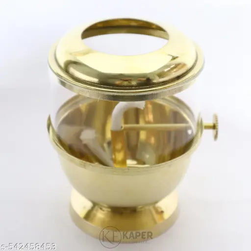 KAPER Handmade Premium Brass Chimni Diya Lantern | 6 Inch Tall 1-Wick Oil Lamp | Grand Mandap, Temple & Diwali Decor Luxury Artisan Puja Articles Gift Showpiece