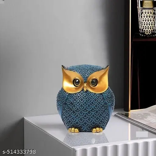 Modern Classy Lucky Owl Resin Art Figure Showpiece (Blue)
