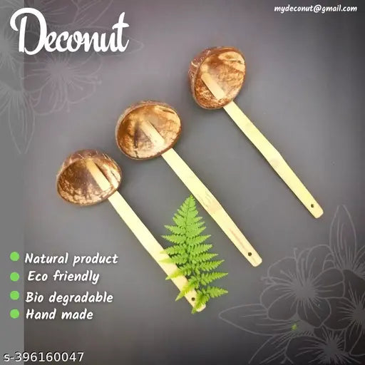 Deconut Coconut Shell Ladle / Chiratta Kayil 17 cm Set of 3