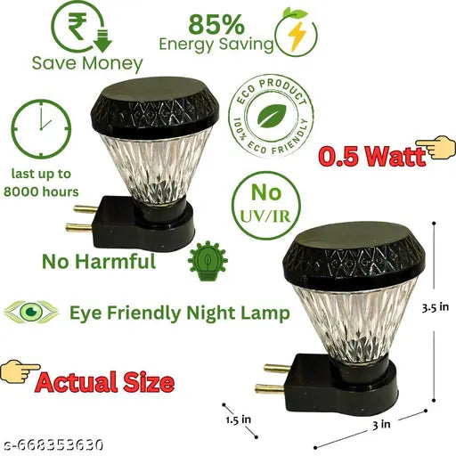 Modern Decorative Yellow Led Night lamp With Plug For Bedroom | Dinind room | Dome Decor|Home decoration Light | Kids Room |Festival light | 0.5 Night Lamp | Pack Of 2