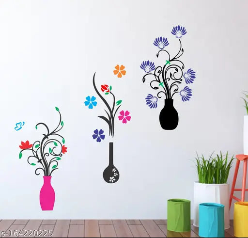 Wall Hunt Flower Pots Vinyl Wall Stickers  Wall Cover Size 30X30Inch
