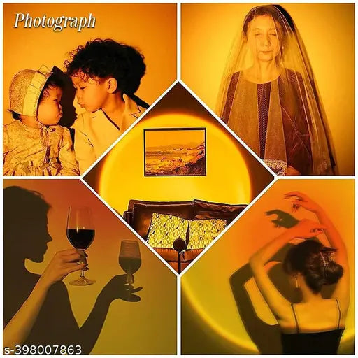 BTK Trade Sunset Projection Lamp With 7 Colors Modes | 13 Functional Modes, 360 Degree Rotation | Usb Night Light Romantic Visual Ambient Light For Bedroom Car Party Selfie Decor, LED, MULTICOLOR