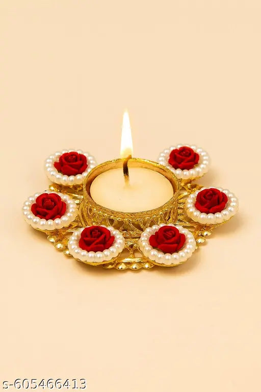 5Red Rose T Light DIYA Set of 4 with Wax