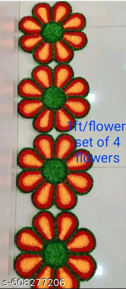 Readymade Floral Rangoli Mat with Decorative Diya Holders  for festivals  Red and Yellow colour