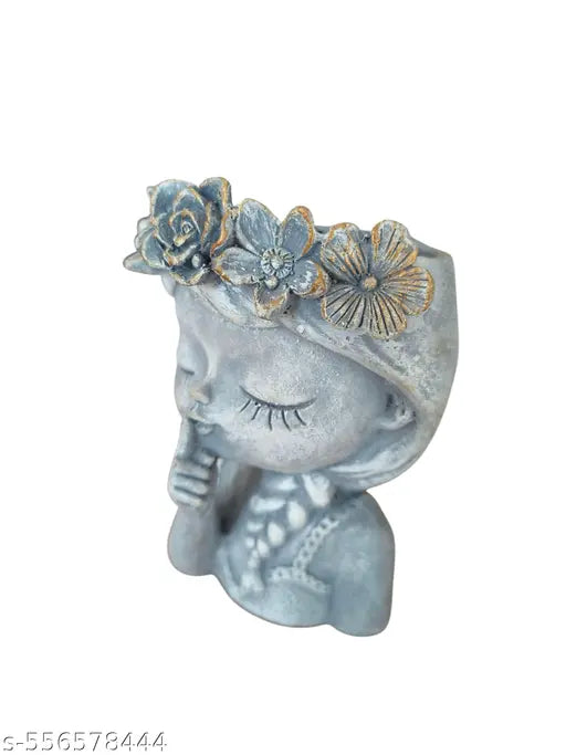 DAY CREATION Resin Head Planter - Set of 1 | Cute Cartoon Design | Mini Succulent Flower Pot with Drainage System Option | Ideal for Succulents and Small Plants