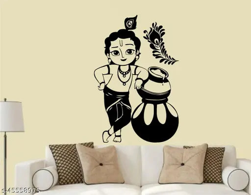 Decor Solution  Bal krishna Black Wall sticker size(59*39)cm Medium