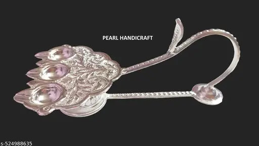 Pure Brass Pooja Aarti Traditional   Instrument, Hindu Devotional Accessory.   As it holds the flame that guides the devotees’ prayers and meditative focus. ( Silver Plated )
