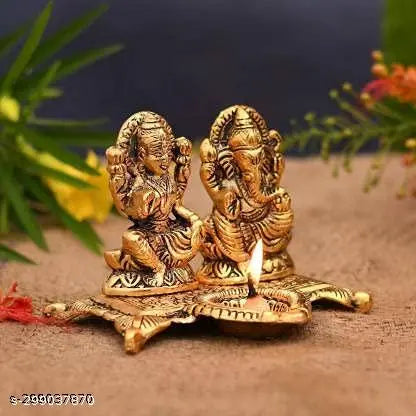 Laxmi Ganesh Diya Idol Set For Home,Temple,Office And Gifting Purpose Luck, Happiness and Prosperity L-B-H-15x11x10 cm