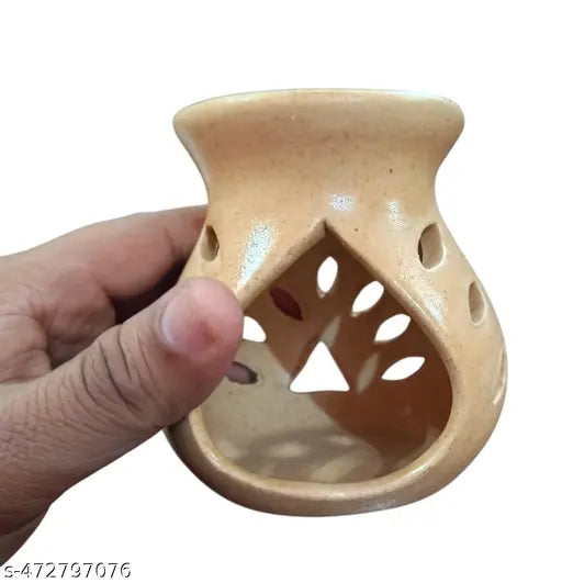 Srimaa Ventures Stylish Ceramic Aroma Diffuser Oil Burner || Big Cream Tea Light Holder with Free Candle