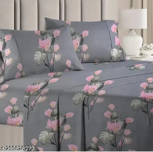 Glace Cotton Bedsheet For Double Bed With 2 Pillow Covers