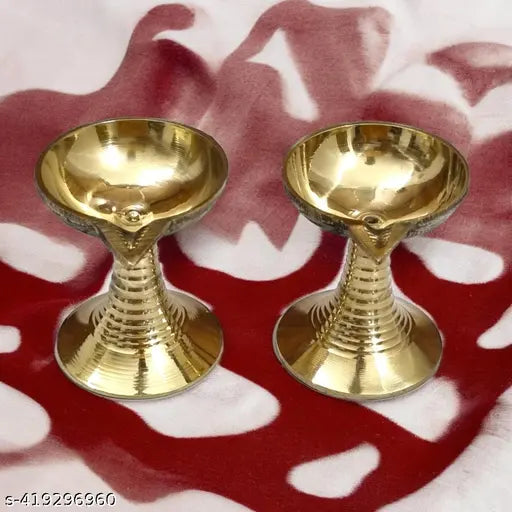Divine Bazaar Set of 2 Brass Diyas for Puja Rituals"