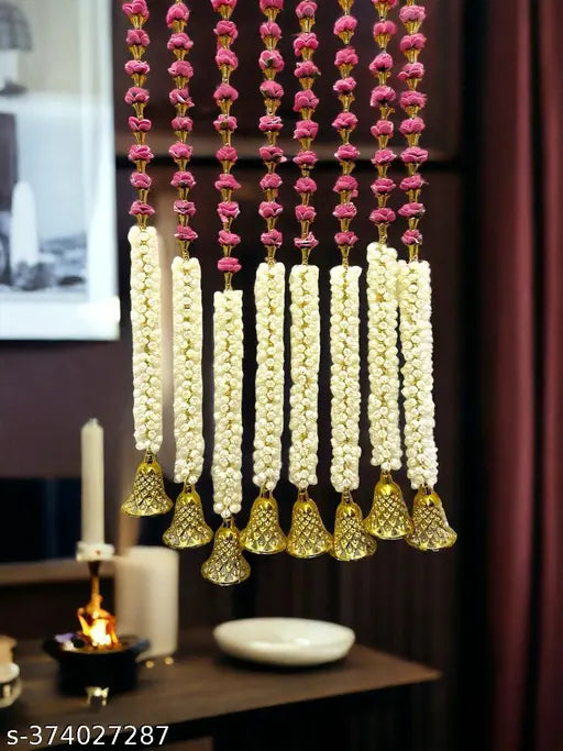 Bellu Handmade Decorative Mogra Bell Fluffy Artificial Creeper Bail Garland, Size 2.5 Feet Used for Home/Office ,Festival Christsmas Diwali Decoration,Pack of 4, (Pink)