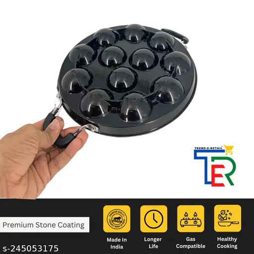TRENDY 12 Cavities Non Stick Appam Patra with Lid and Side Handle/ kulipaniyaram pan nonstick/ appe/panniyaram kadai/Paniyaram/Appam Pan/Appam Maker/appam kadai/idali Maker/idli Pan kadai/litti maker Paniarakkal with Lid Paniarakkal with Lid 0.5 L capacit