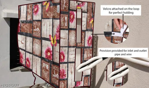 E-Retailer® Waterproof and Dustproof PVC Split Ac Cover Suitable for 1.5 Ton & 2 Ton (Color-Floral Brown, Size- Indoor-45x12.5x8, Outdoor-35x15.5x27 Inches)