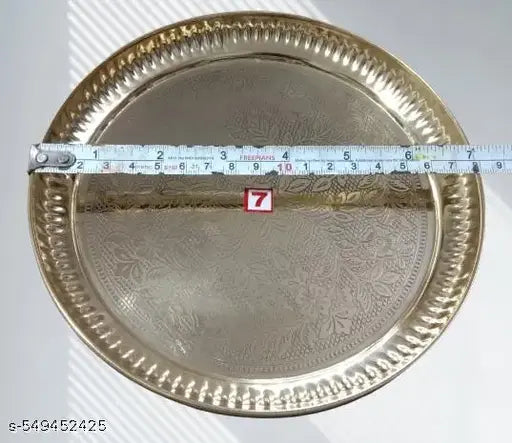 Brass Thali.Plate_for Dinnerware and Tableware, Poojan, Spiritual GIFTS (Diameter-7 inch)