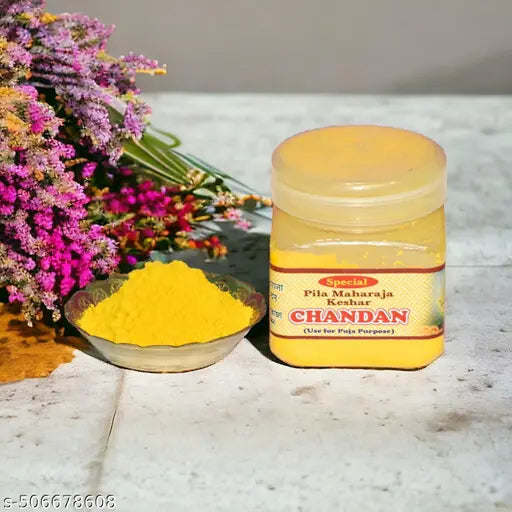 VIKITSU Premium Kesar Chandan Tilak Stick – Original Gopi Chandan, Ashtagandha Chandan Paste, and Kumkum for Pooja – Authentic Chandan Tika and Tilak Powder (50 Grams, Yellow)