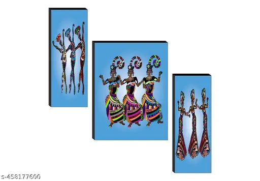 1Artofcreation set of 3 African lady Dance uv textured wall painting for living room , bedroom , home decoration 12 inch x 18 inch