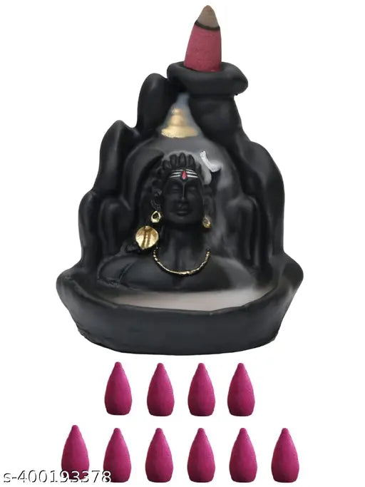 Handcrafted Lord Adiyogi, Mahadev, Shiv Adi Shankara | Backflow Cone Incense Holder | Shiv Decorative Showpiece with 101 Free Fragrance Smoke Backflow Incense Cone..