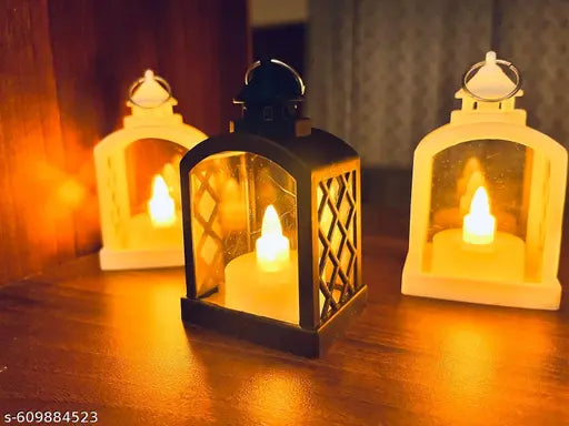 Pack Of 2  Battery Operated Mini Lantern Lamps | Wall Hanging LED Light Black, White Plastic Hanging Lantern  (10 cm X 5 cm, Pack of 2)